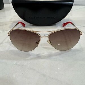 Marc Jacobs Gold Aviator Sunglasses with Red Tips